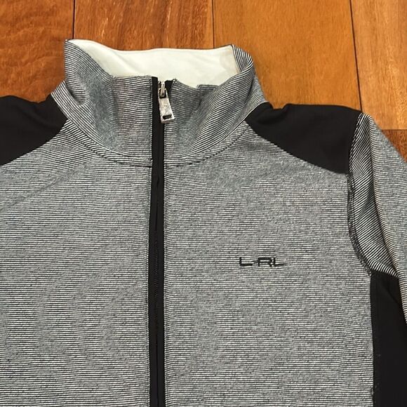 LRL Ralph Lauren Active Women’s Black White Stripe Long Sleeves Jacket size M - Picture 2 of 8